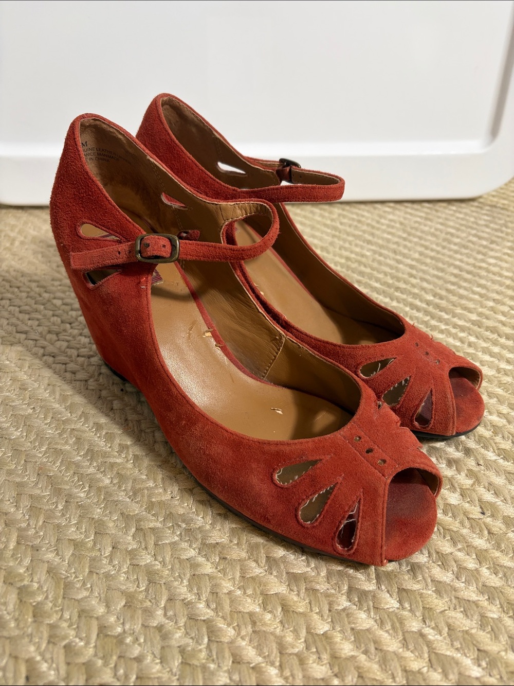 Halogen Red Suede Peep-Toe Mary Jane Heels - Unbranded